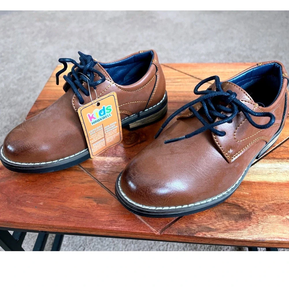 Hawkwell Kids Brown‎ Faux Leather Dress Shoes Lace Up Size 11 Formal NWT